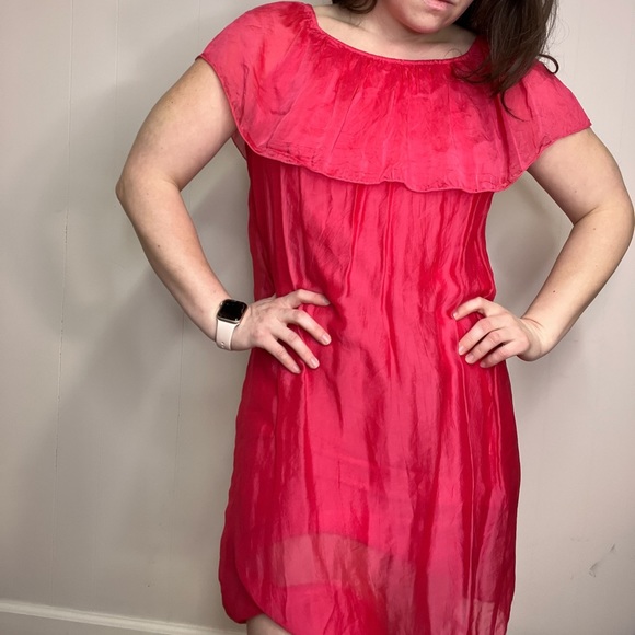 Aldo Marino Positano Italian Silk Blend Summer Dress in Pink - Picture 5 of 15